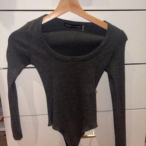 Naked Wardrobe Charcoal Ribbed Bodysuit
